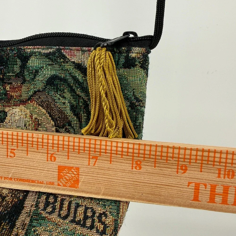 Small Vintage Tapestry Purse Floral Design with Shoulder Strap yellow tassel‎